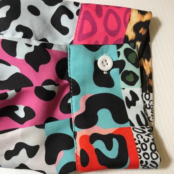 SHEIN Patchwork-Style Collared Button-Down Long Sleeve Blouse 3XL - Picture 7 of 8